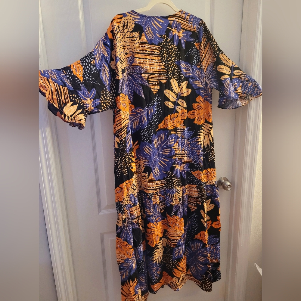 Loralette Blue and Orange Ruffled Wrap Maxi Dress - Picture 6 of 9